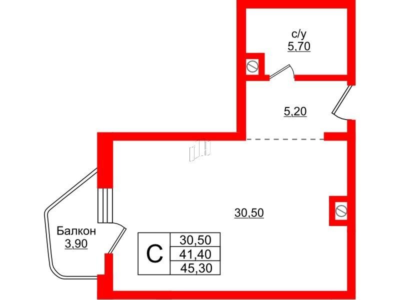 Студия 45 м2 в ЖК Русь-2 корпус null этаж 3
