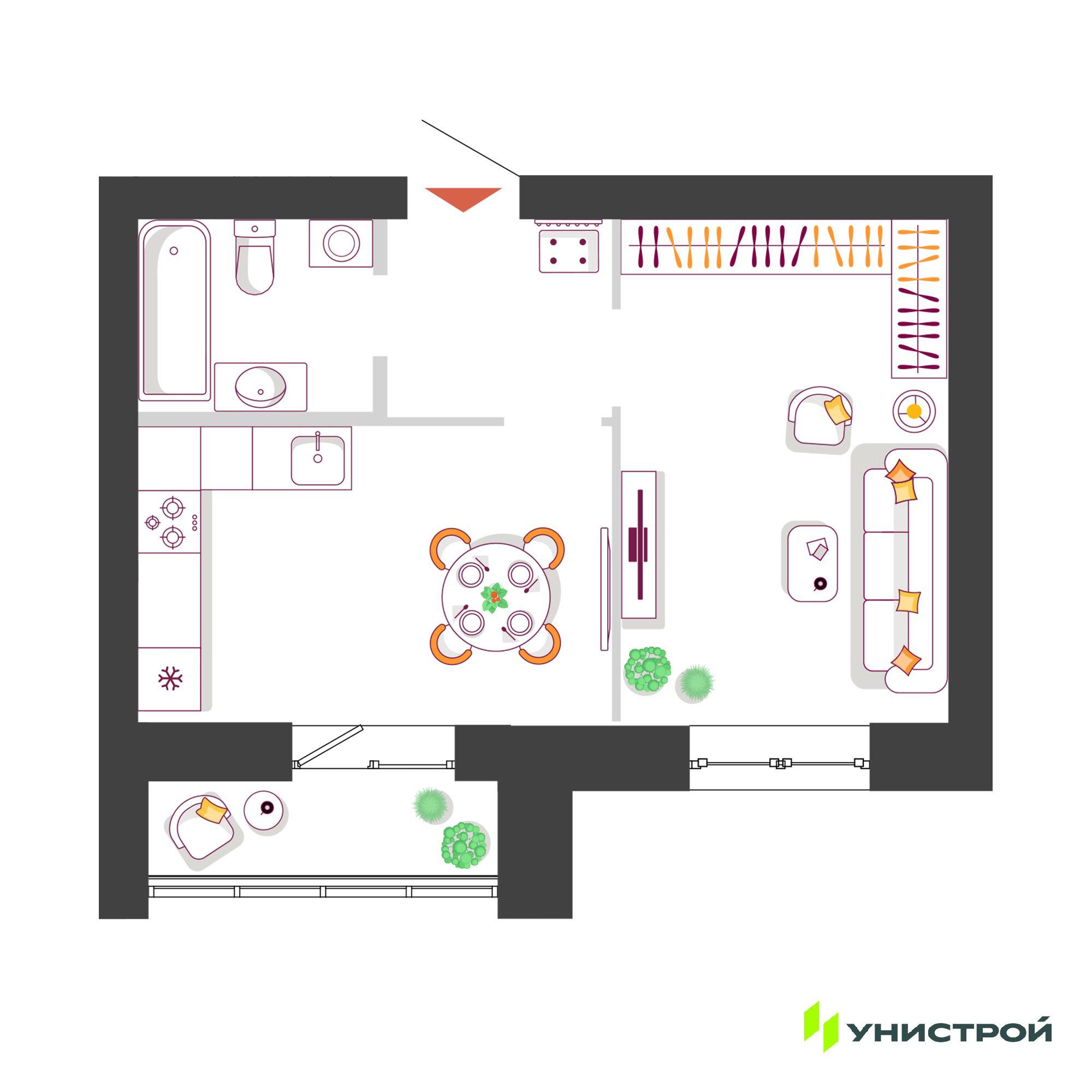 1-комнатная 36 м2 в ЖК Южный бульвар корпус null этаж 6