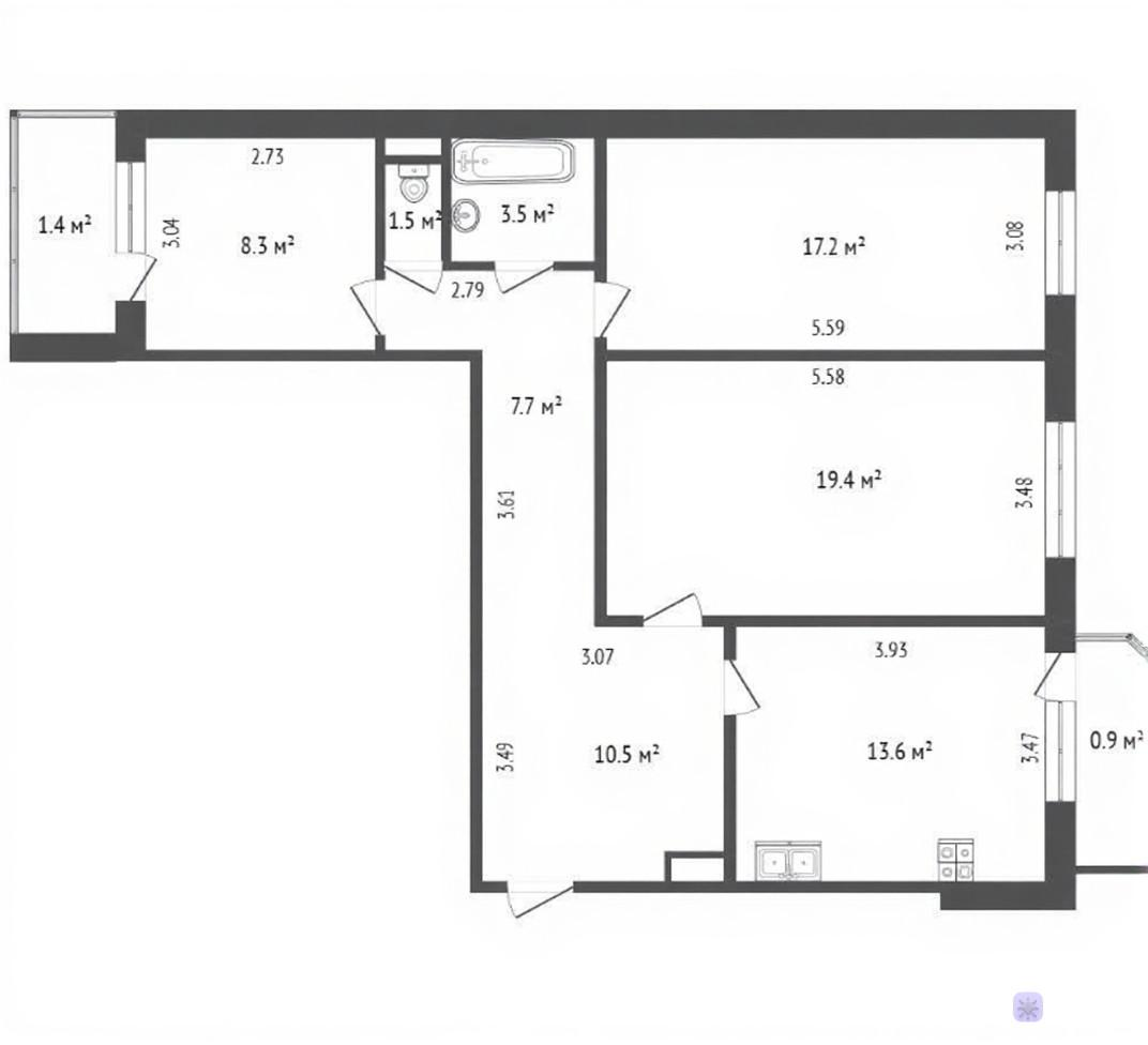 3-комнатная 81.7 м2 в ЖК undefined корпус null этаж 8