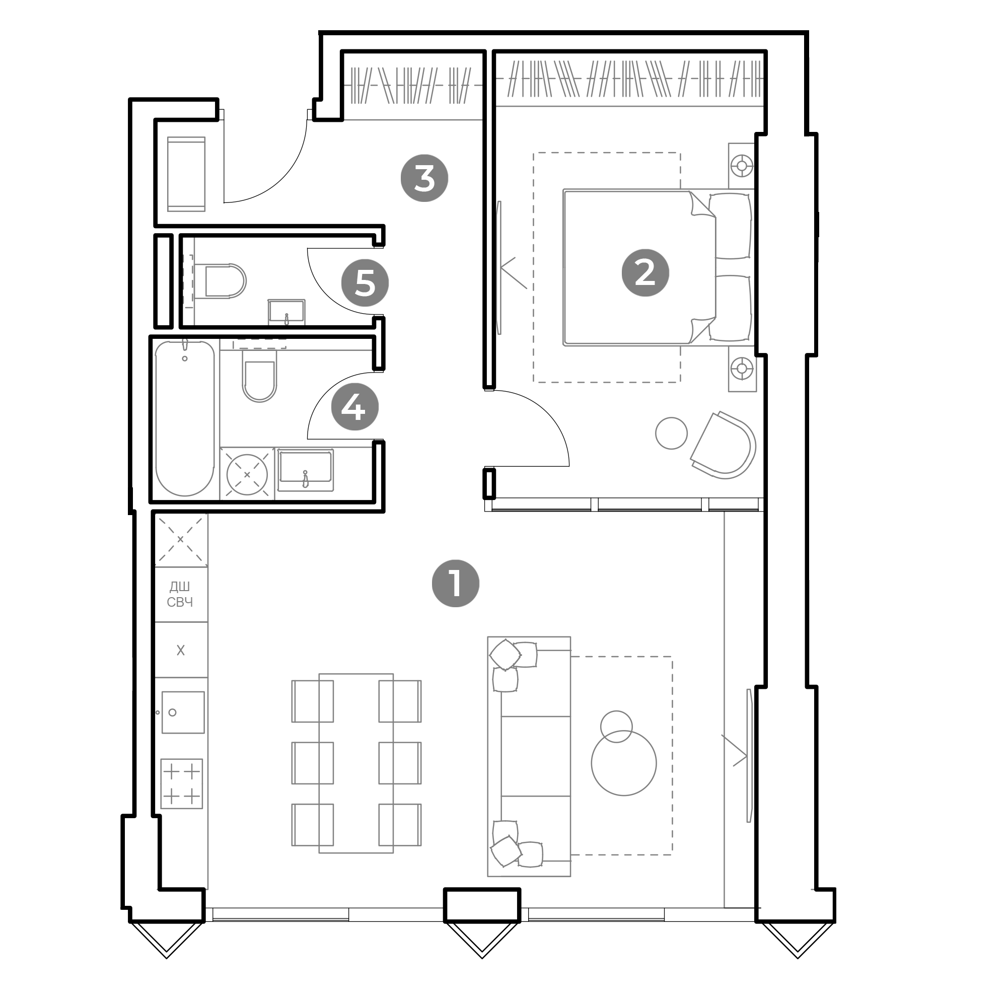 2-комнатная 57 м2 в ЖК Nametkin Tower корпус null этаж 2