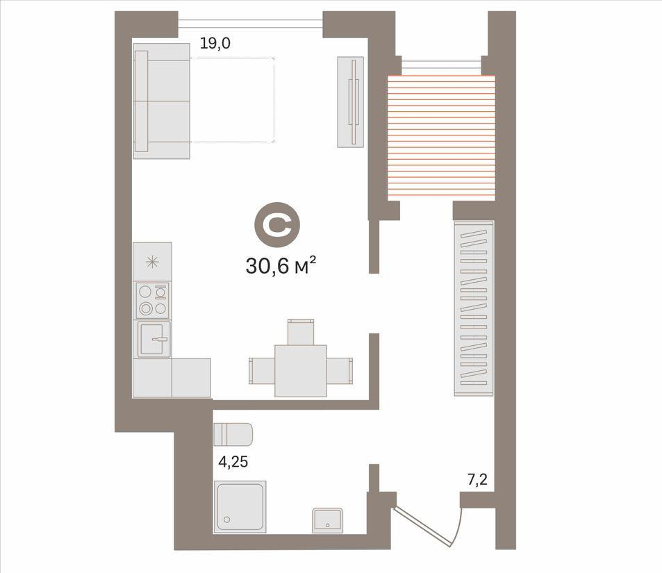 1-комнатная 30.6 м2 в ЖК undefined корпус null этаж 15