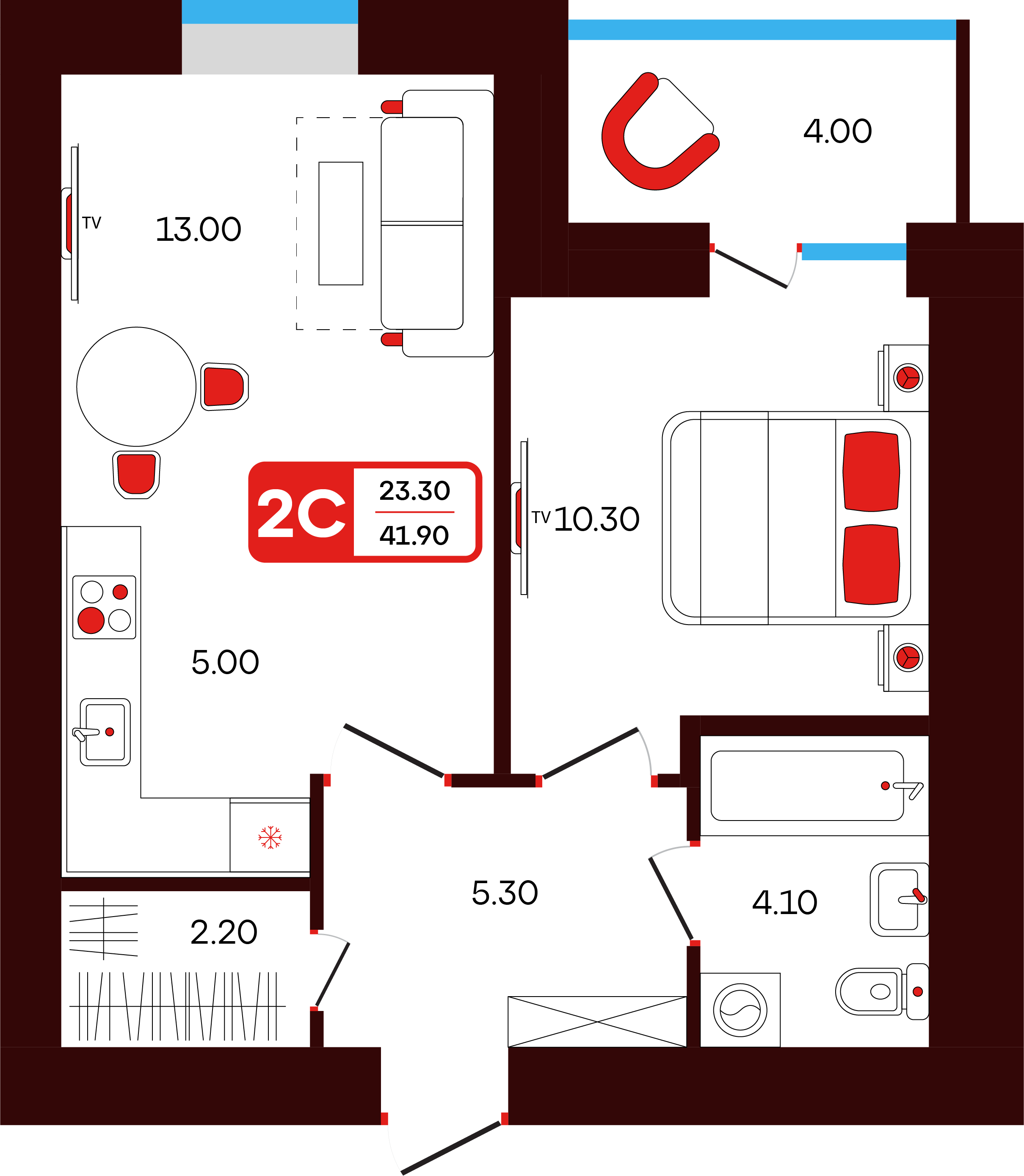 2-комнатная 41 м2 в ЖК Тепло корпус null этаж 12