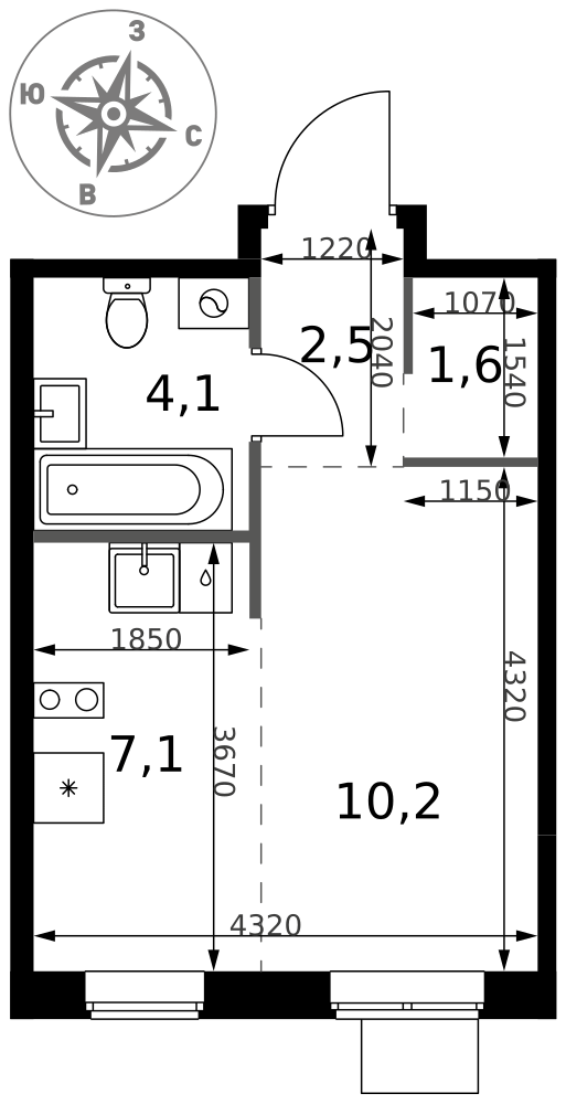 Студия 25 м2 в ЖК 1-й Ясеневский корпус null этаж 10