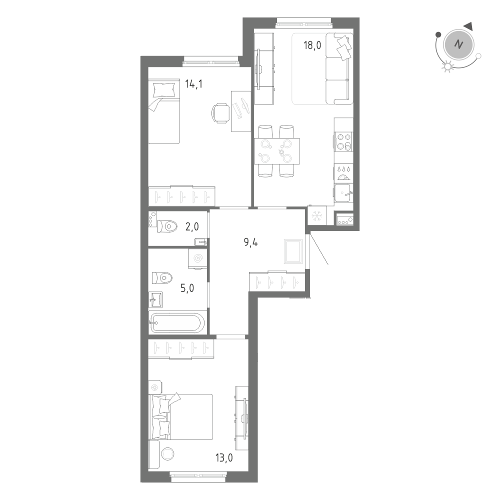 2-комнатная 61 м2 в ЖК Клюква.Парк корпус null этаж 2