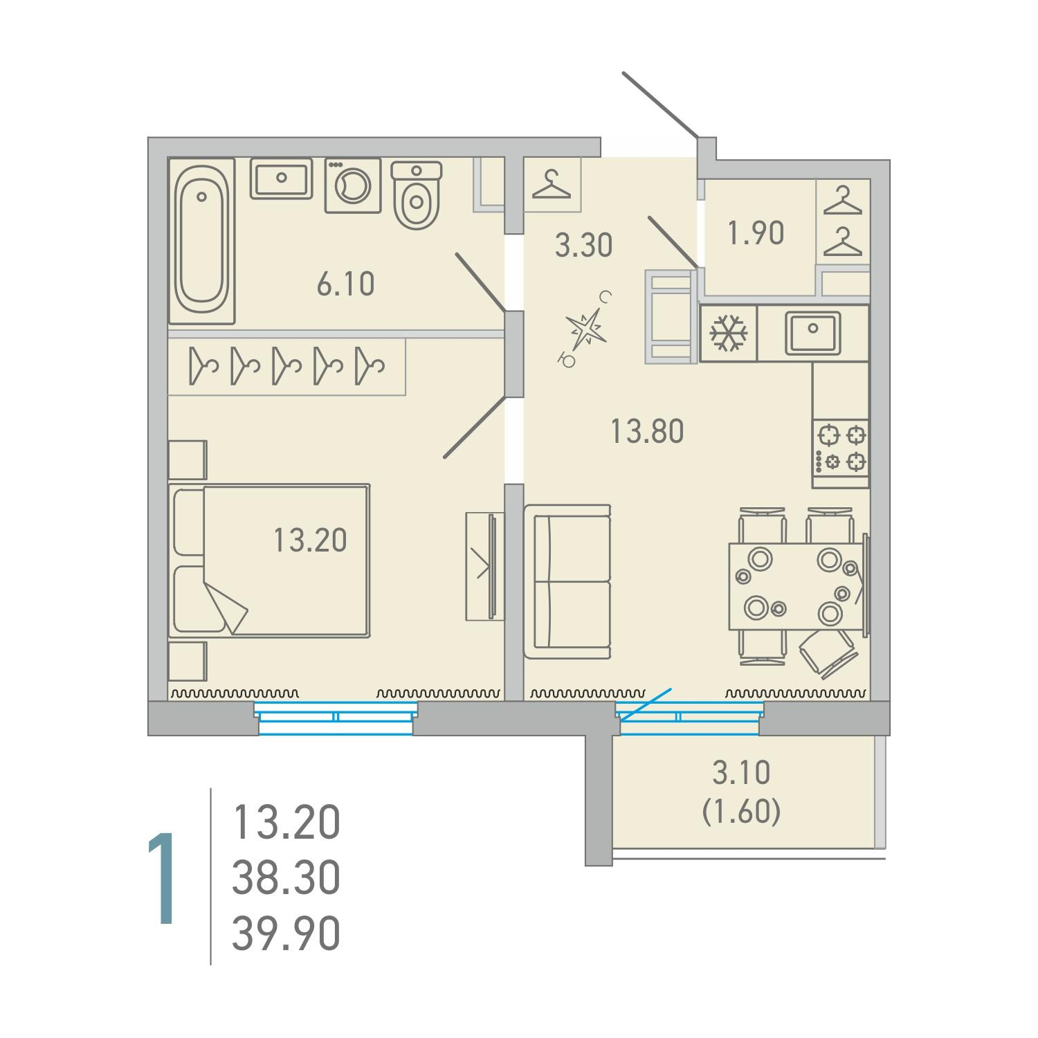 1-комнатная 39 м2 в ЖК LOVO корпус null этаж 14