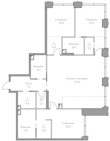 3-комнатная 132 м2 в ЖК Luzhniki Collection корпус null этаж 15