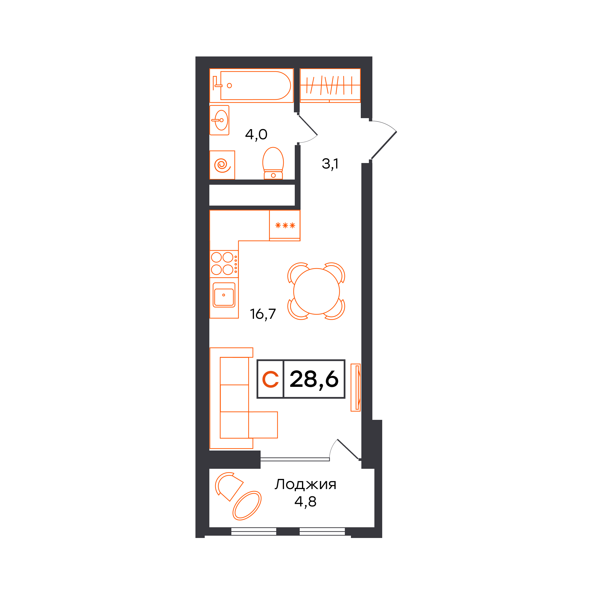 Студия 28 м2 в ЖК УНО. Умный квартал корпус null этаж 10