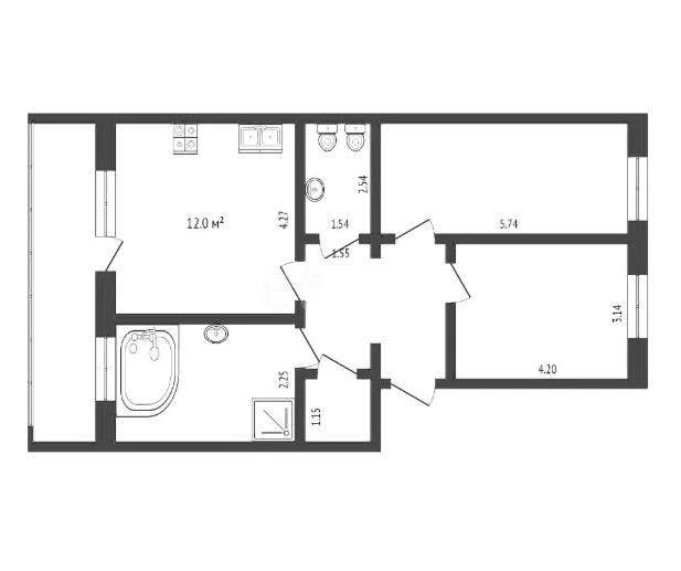 3-комнатная 71.4 м2 в ЖК undefined корпус null этаж 9