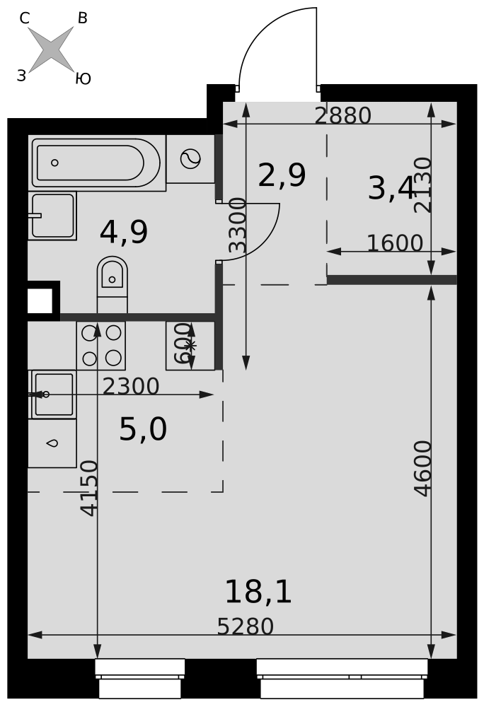 Студия 34 м2 в ЖК Симоновский Вал корпус null этаж 19