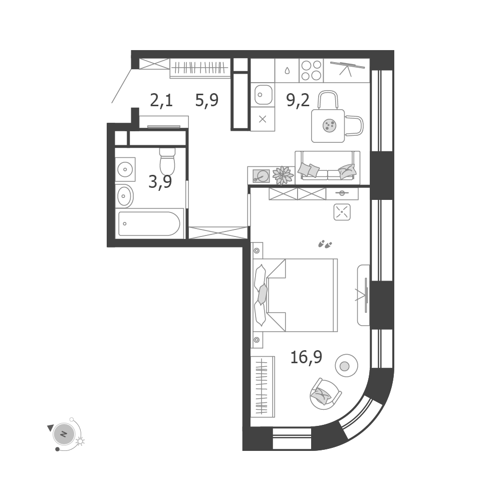 1-комнатная 38 м2 в ЖК Shagal корпус null этаж 8