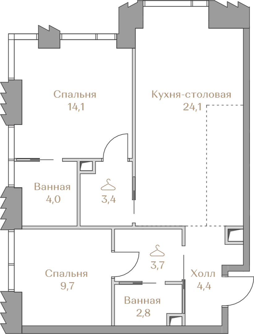 2-комнатная 66 м2 в ЖК Коллекция Лужники корпус null этаж 15