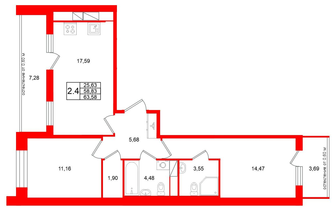 2-комнатная 58 м2 в ЖК Титул в Московском корпус null этаж 5