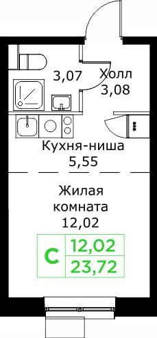 Студия 23 м2 в ЖК Кит корпус null этаж 18