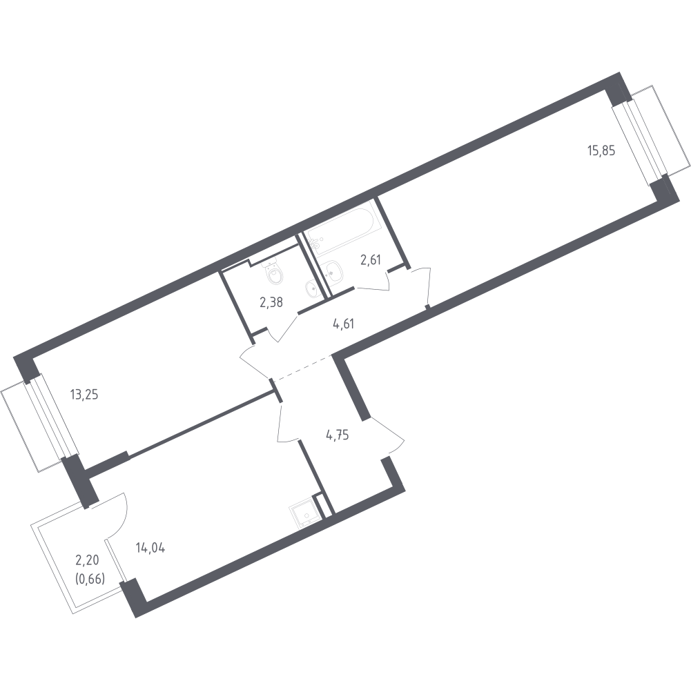 2-комнатная 57 м2 в ЖК Рублёвский Квартал корпус null этаж 7