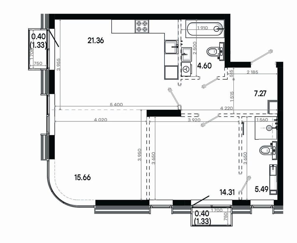 2-комнатная 69 м2 в ЖК Минтимер корпус null этаж 6
