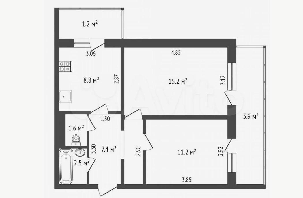 2-комнатная 51.8 м2 в ЖК undefined корпус null этаж 3