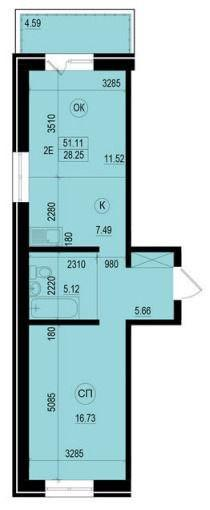 2-комнатная 50 м2 в ЖК undefined корпус null этаж 15