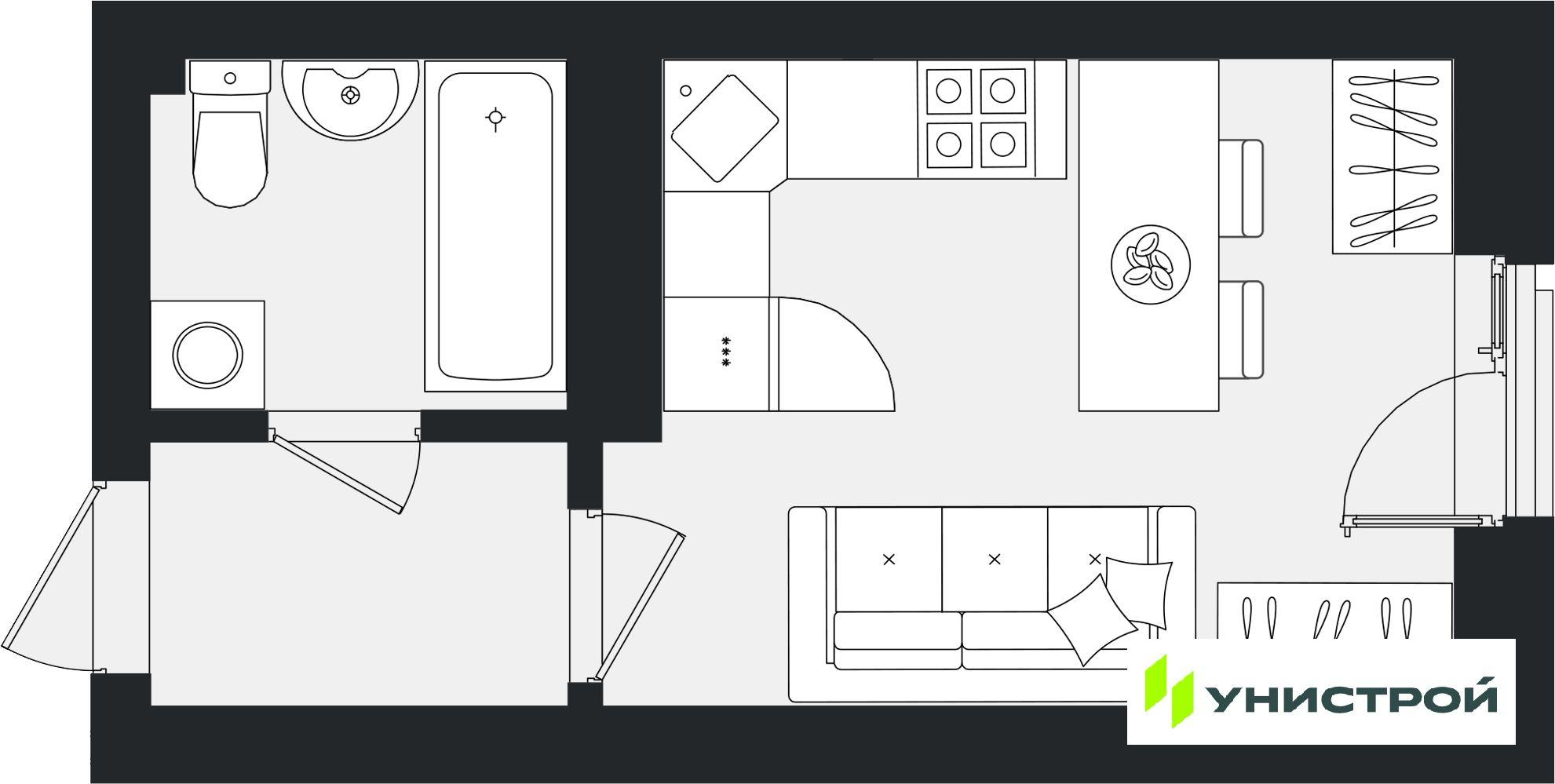 Студия 21 м2 в ЖК Уникум на Ленинском корпус null этаж 1