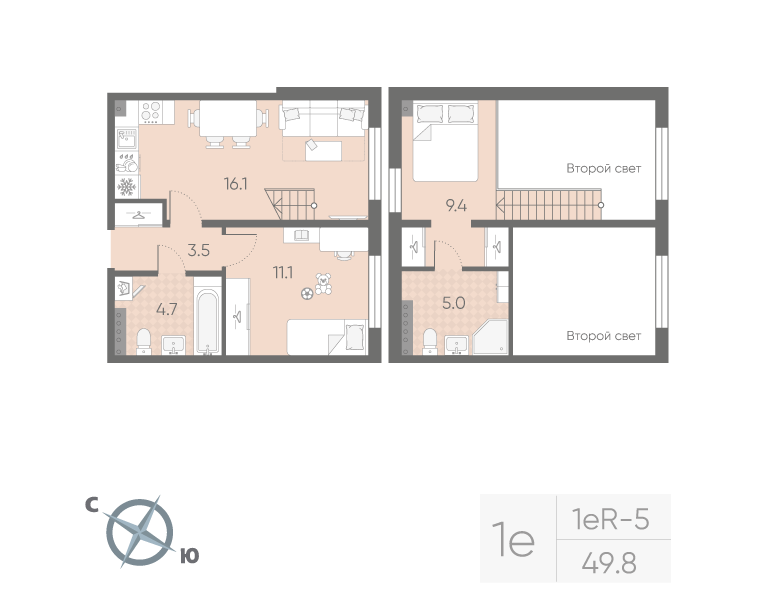 1-комнатная 49 м2 в ЖК Пулково Lake корпус null этаж 4