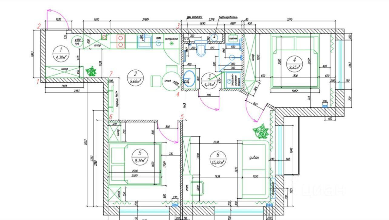 2-комнатная 53.5 м2 в ЖК undefined корпус null этаж 12