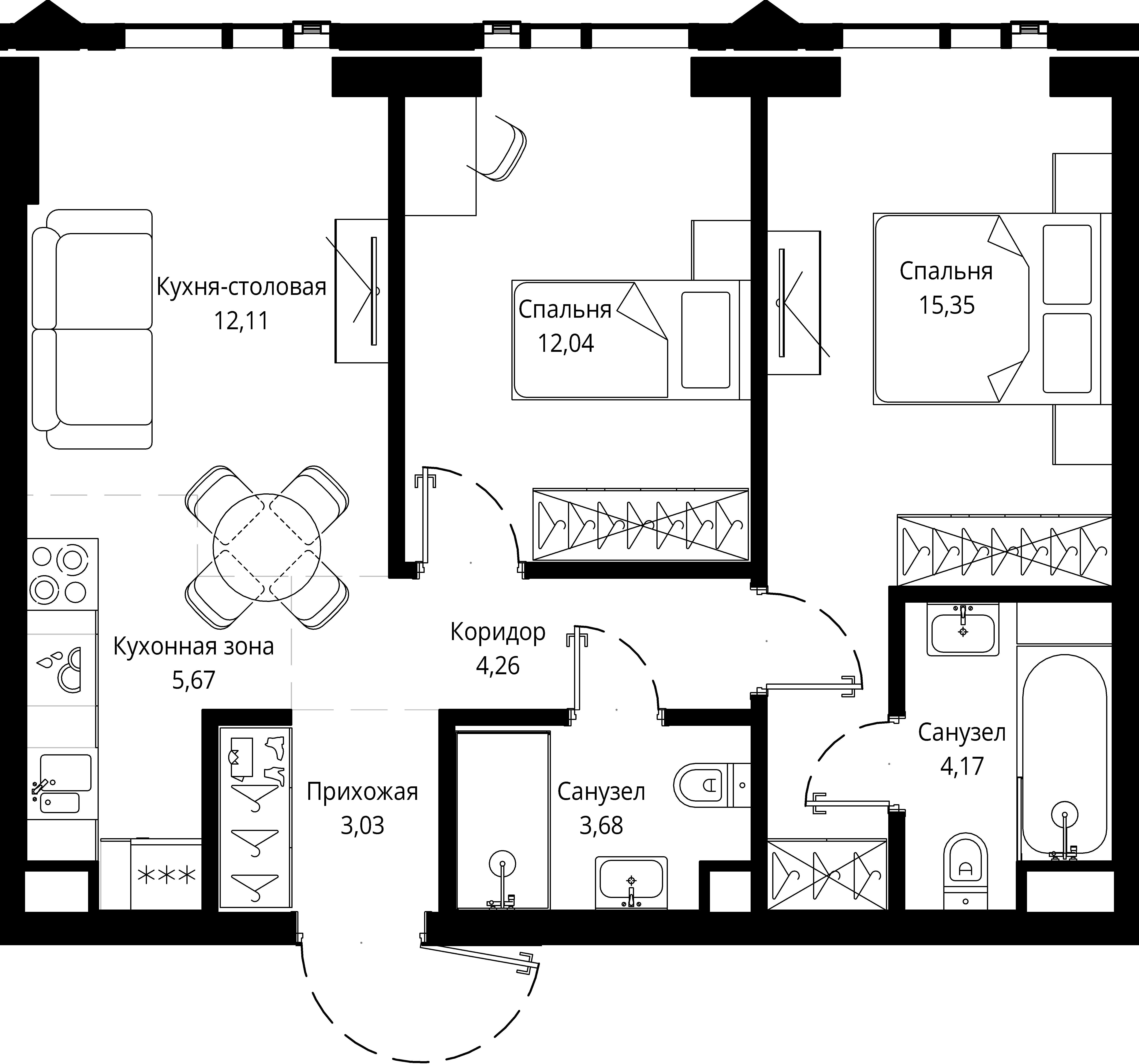 2-комнатная 60 м2 в ЖК JOIS корпус null этаж 20