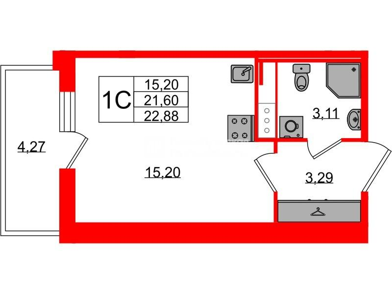 Студия 21 м2 в ЖК Астра Континенталь корпус null этаж 5
