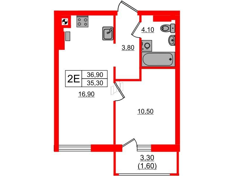 1-комнатная 36 м2 в ЖК River Park-2 корпус null этаж 3