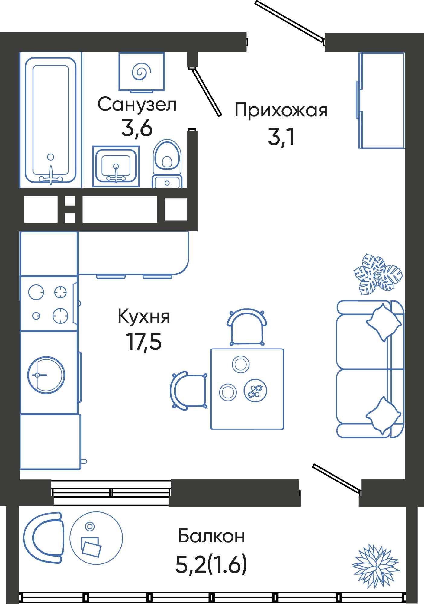 Студия 25 м2 в ЖК Облака корпус null этаж 9