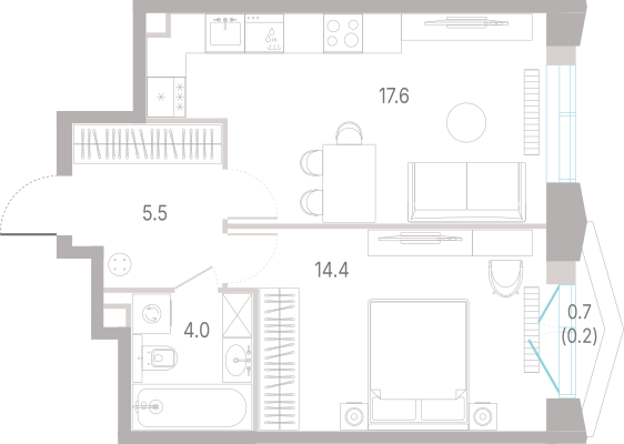 1-комнатная 41 м2 в ЖК КОД Сокольники корпус null этаж 10