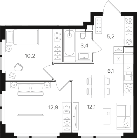 2-комнатная 49 м2 в ЖК НАЗАРÉ корпус null этаж 5