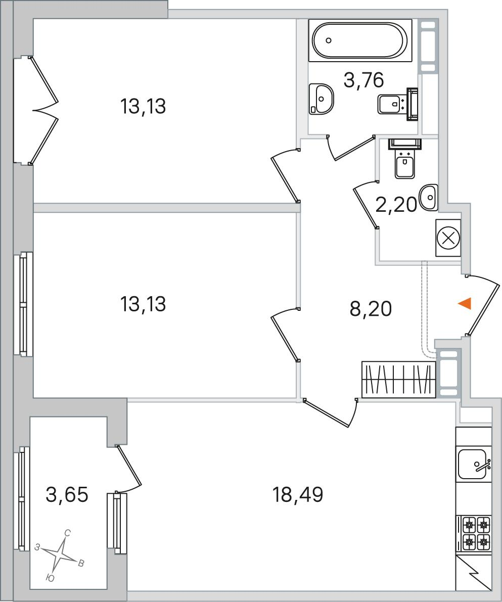 2-комнатная 60 м2 в ЖК Дубровский корпус null этаж 2