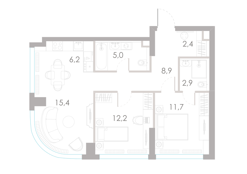 3-комнатная 64 м2 в ЖК River Park Towers Кутузовский корпус null этаж 32