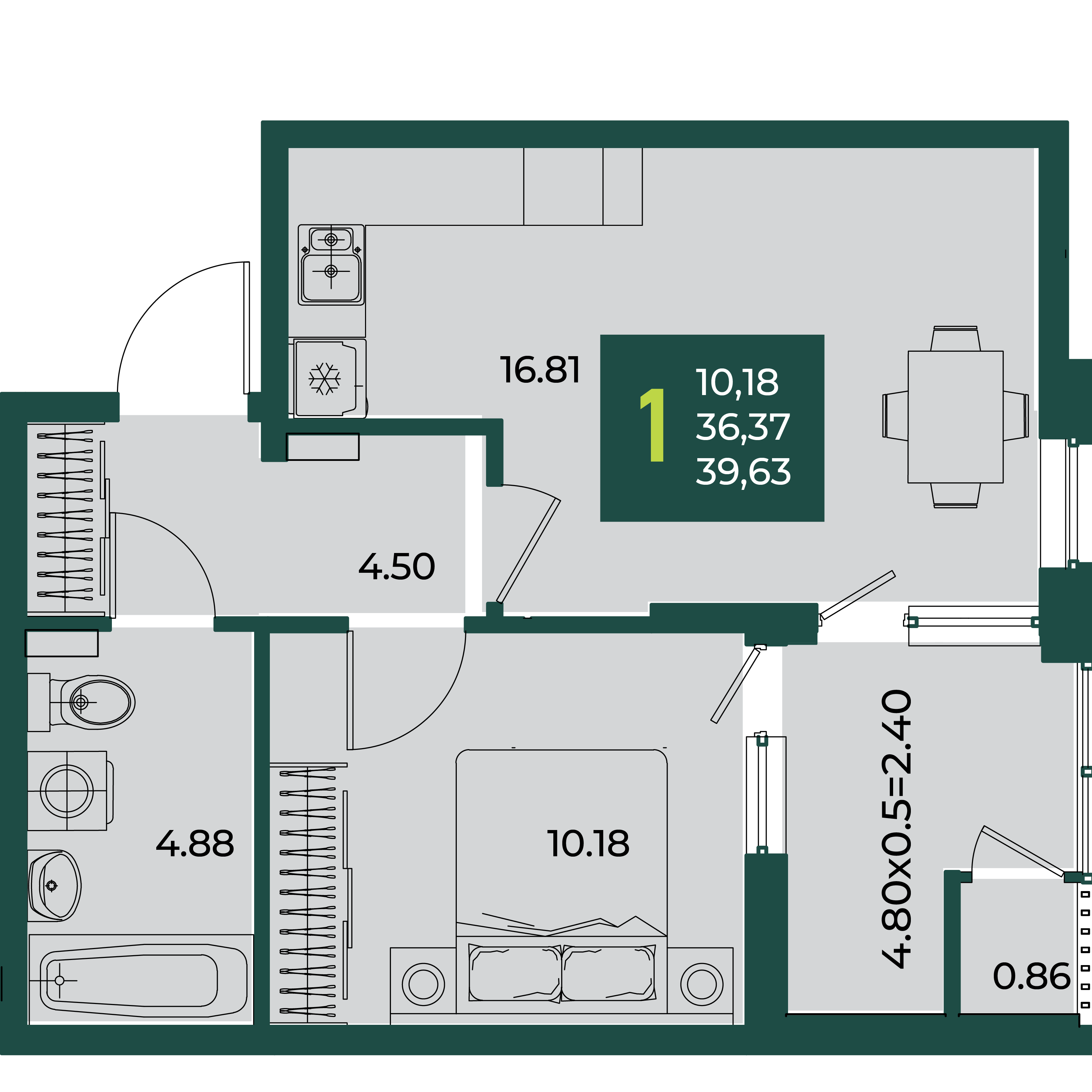 1-комнатная 39 м2 в ЖК Образцово корпус null этаж 2