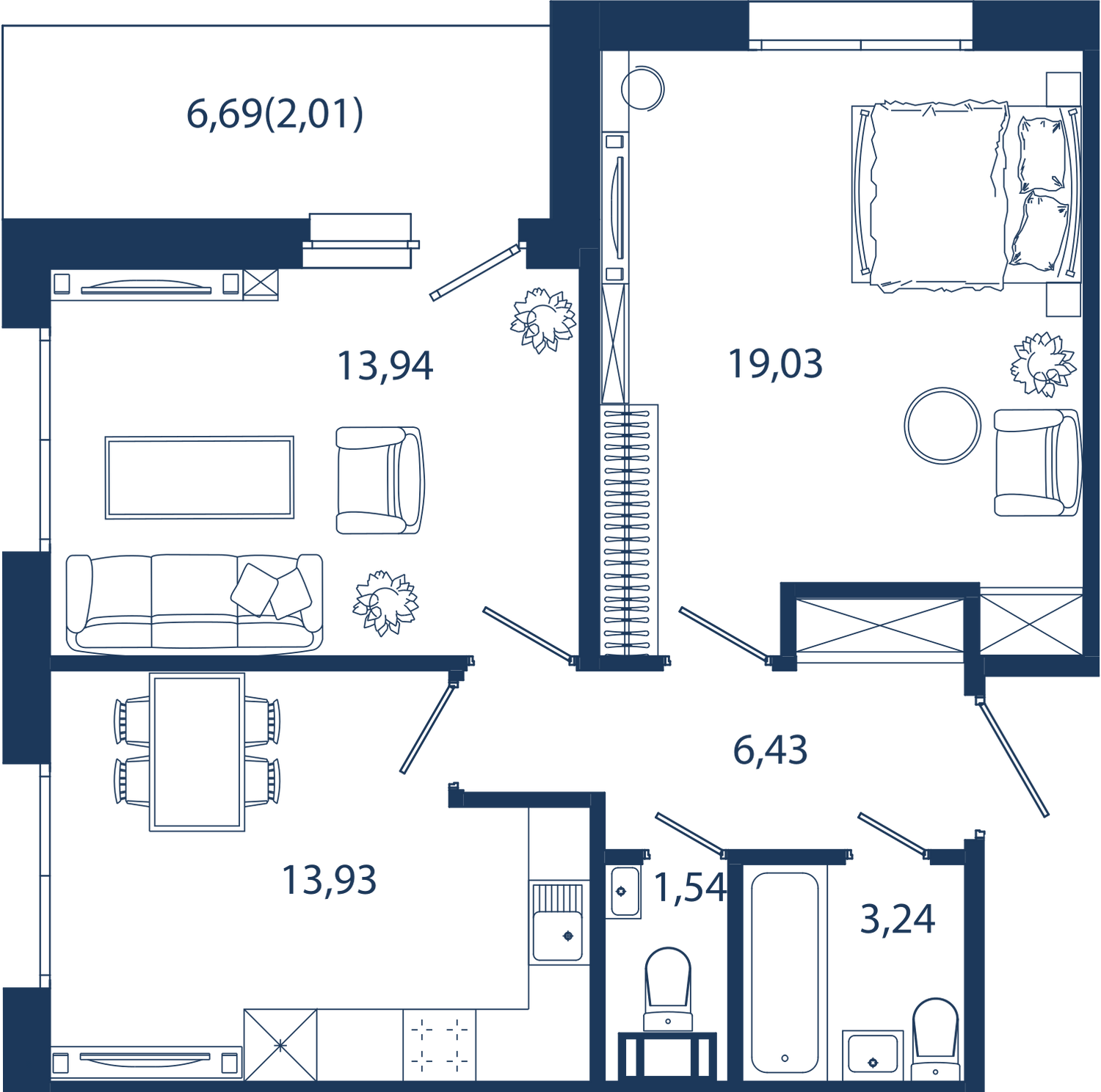 2-комнатная 60 м2 в ЖК Bereg. Курортный корпус null этаж 5
