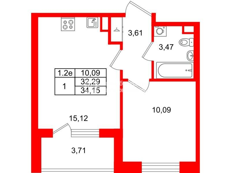1-комнатная 32 м2 в ЖК Парадный ансамбль корпус null этаж 2