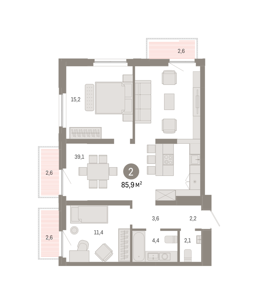 2-комнатная 85 м2 в ЖК Зарека корпус null этаж 12