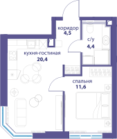 1-комнатная 40 м2 в ЖК Событие корпус null этаж 14