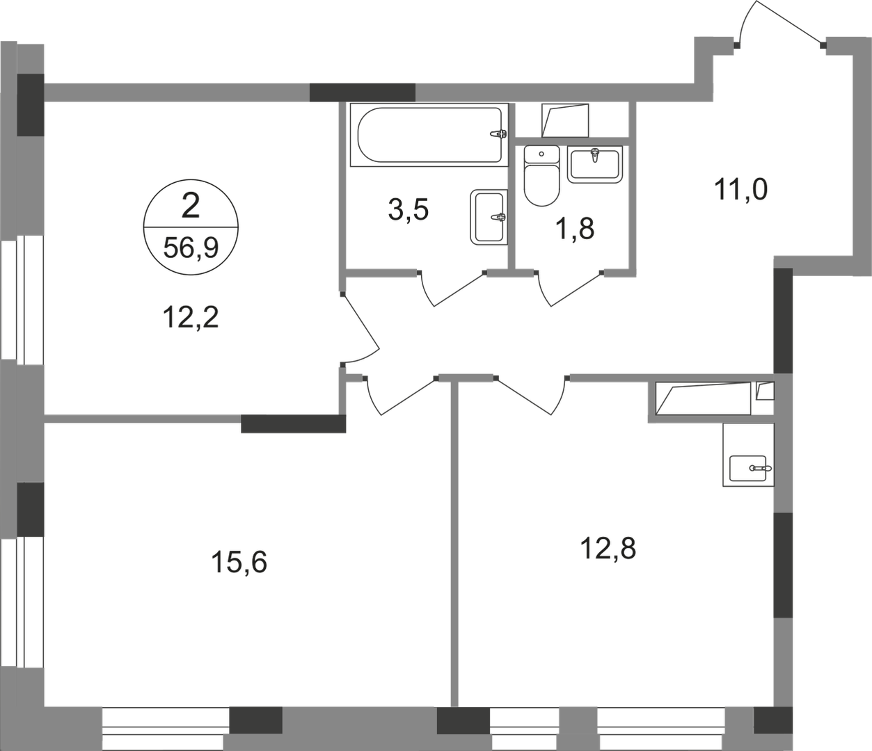 2-комнатная 56 м2 в ЖК Первый Московский корпус null этаж 11