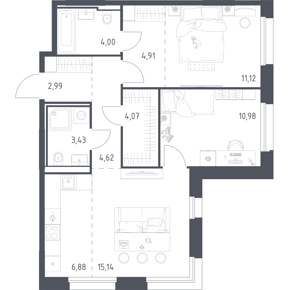 Студия 68 м2 в ЖК Заречье Парк корпус null этаж 9