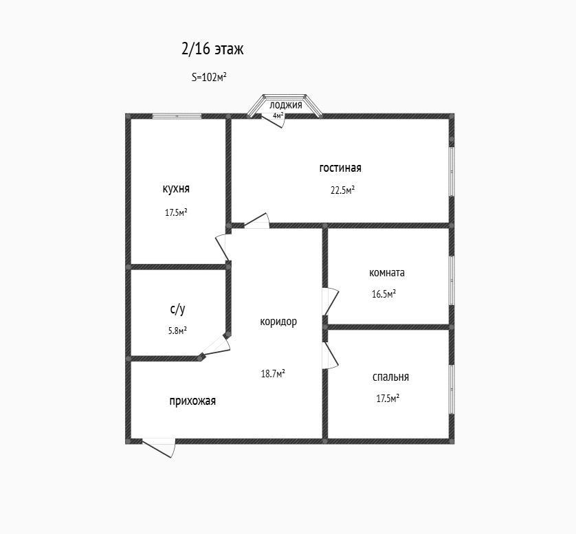 3-комнатная 102 м2 в ЖК undefined корпус null этаж 2