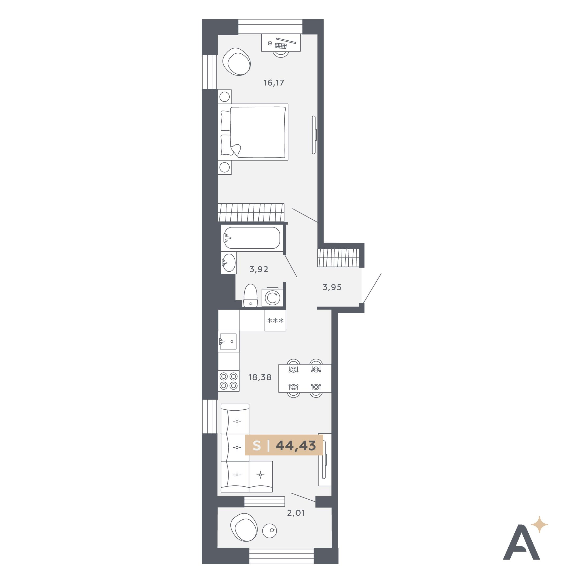 Студия 44 м2 в ЖК ORO by Akvilon корпус null этаж 8