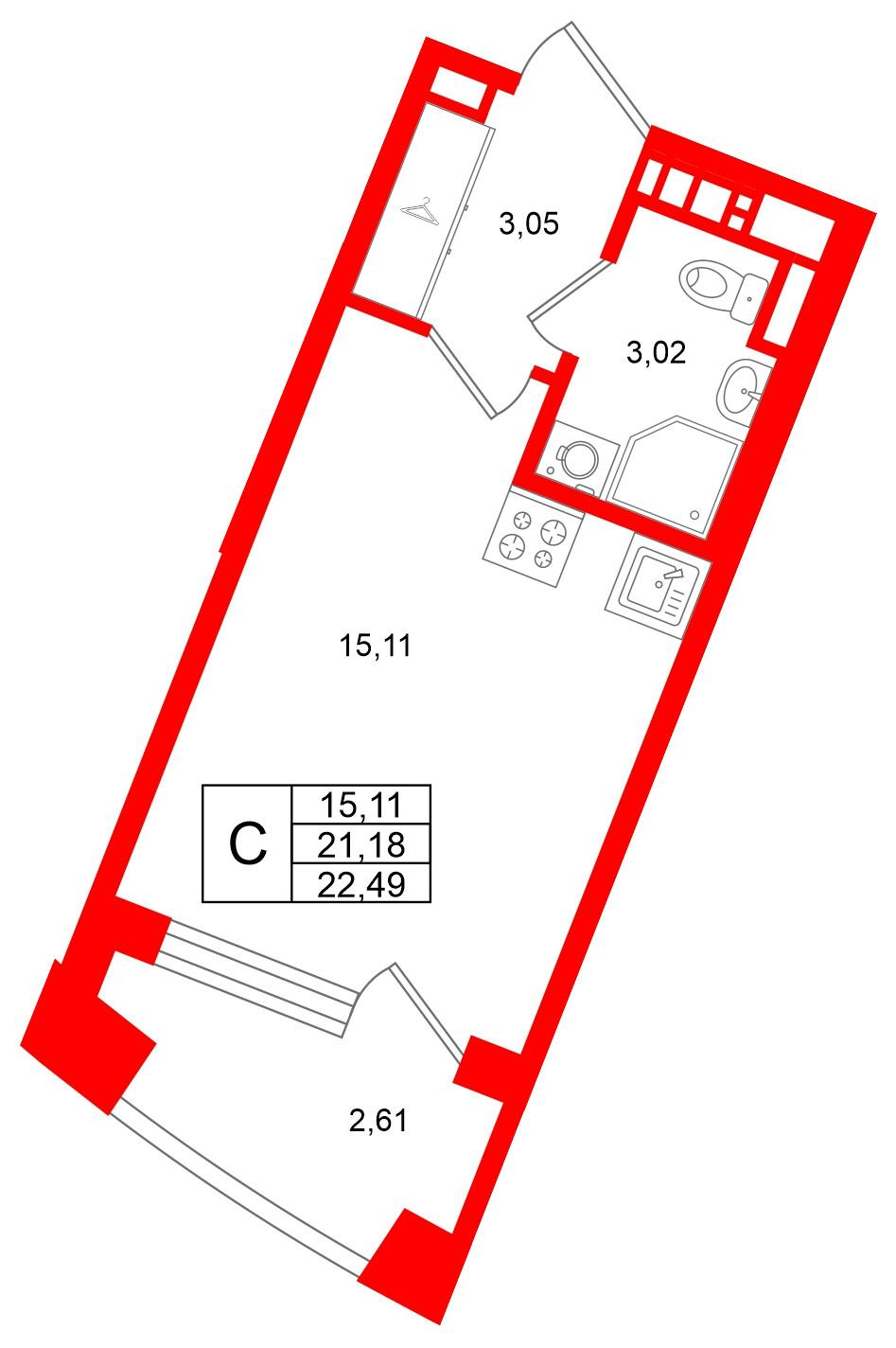 Студия 21 м2 в ЖК Аристократ корпус null этаж 5