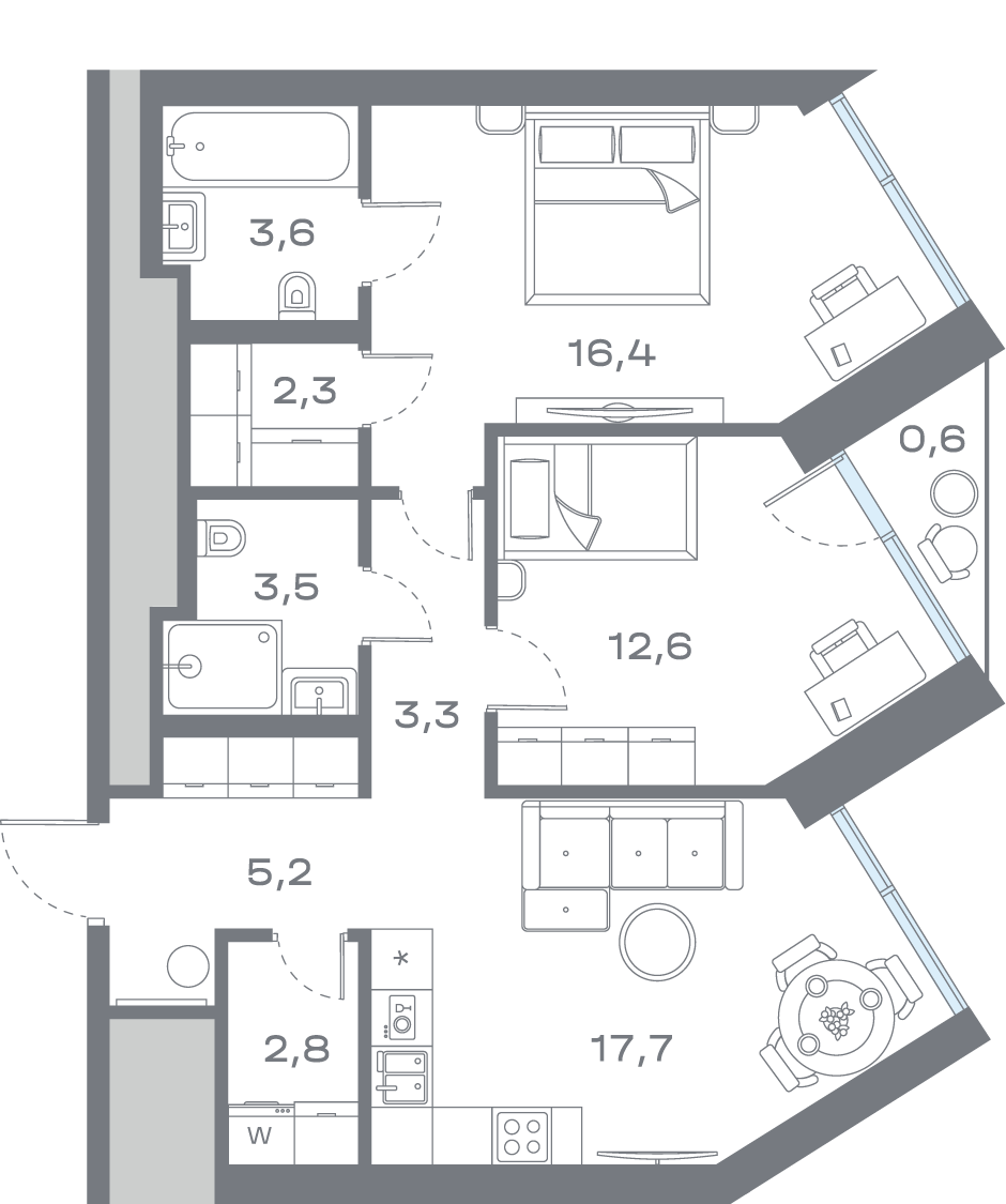 2-комнатная 67 м2 в ЖК Дом Горизонтов корпус null этаж 15