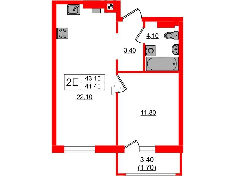 1-комнатная 43 м2 в ЖК River Park-2 корпус null этаж 3