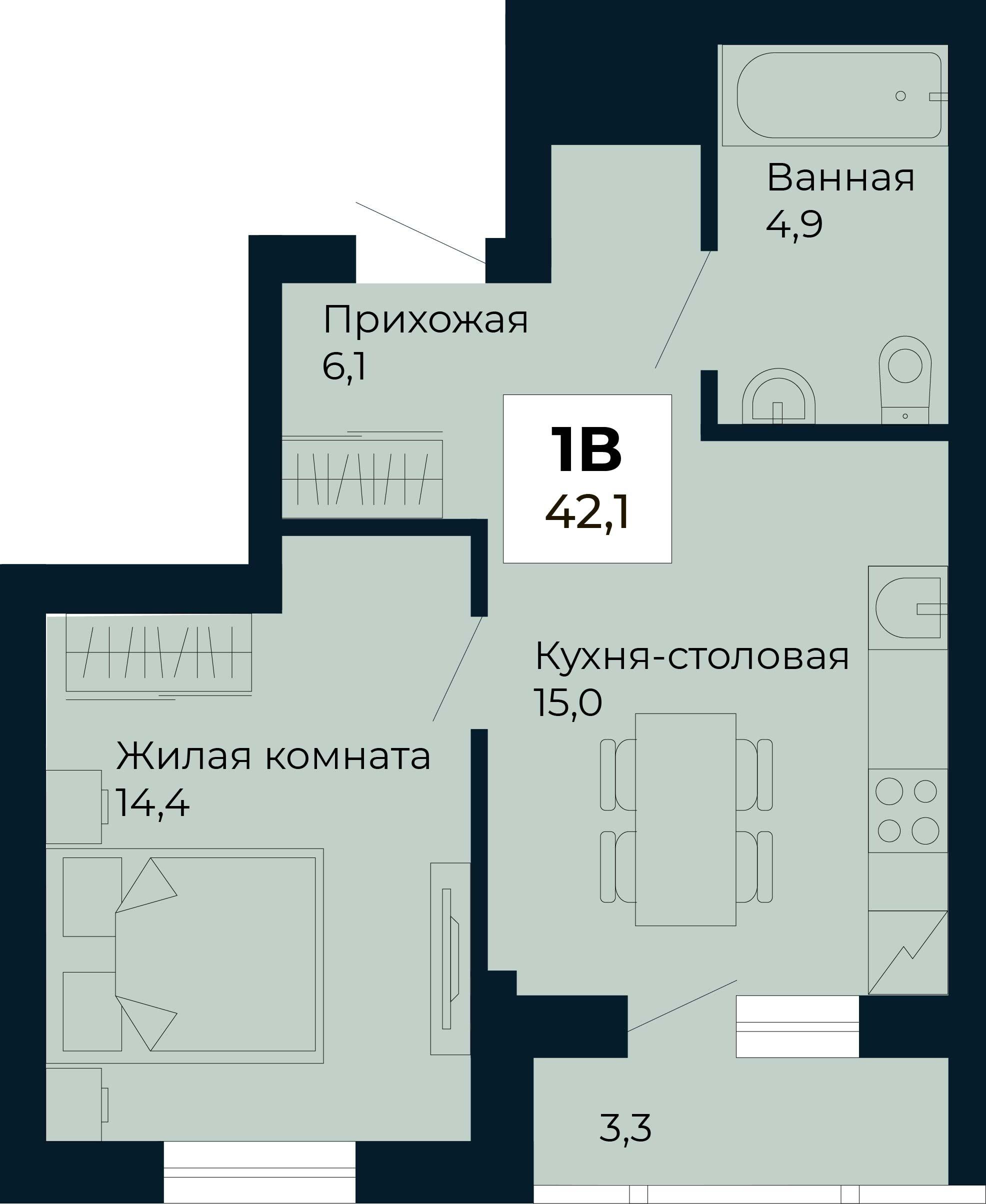 1-комнатная 42 м2 в ЖК Ривьера.Айвазовский корпус null этаж 16