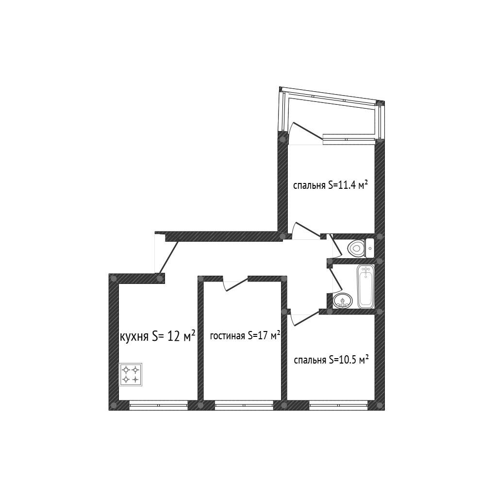 3-комнатная 63.2 м2 в ЖК undefined корпус null этаж 5