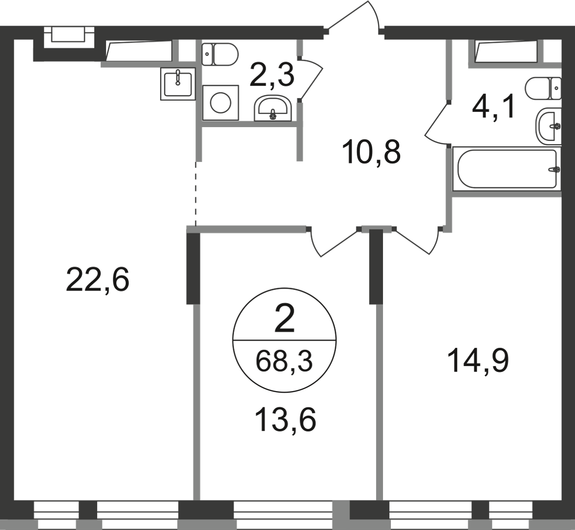 2-комнатная 68 м2 в ЖК Первый Московский корпус null этаж 10