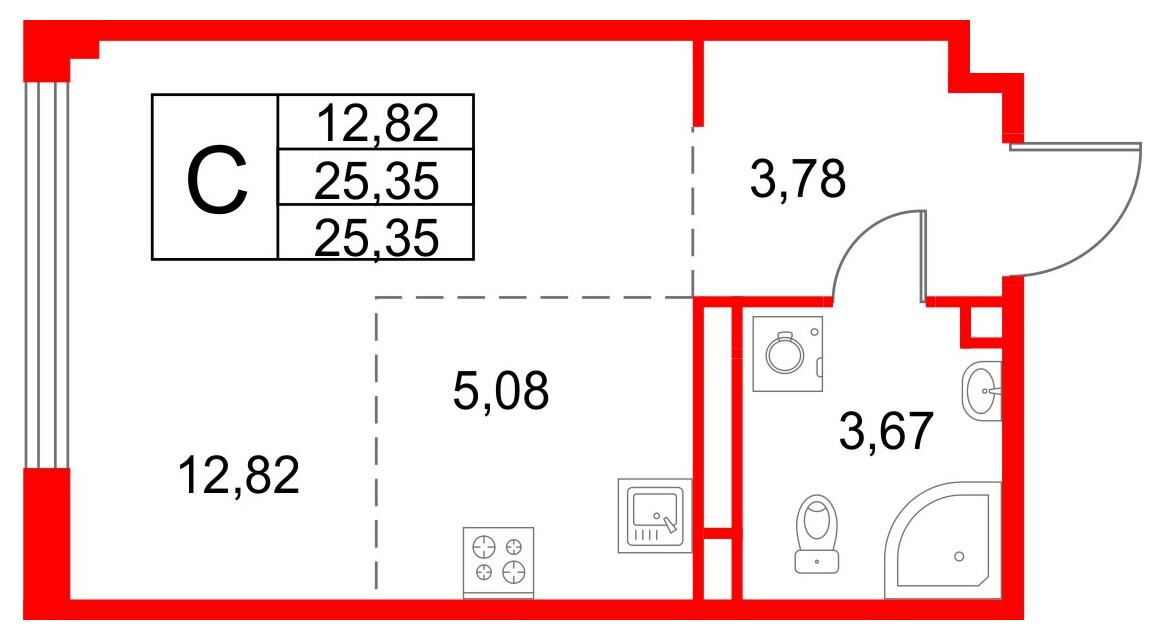 Студия 25 м2 в ЖК Кронфорт. Центральный корпус null этаж 4