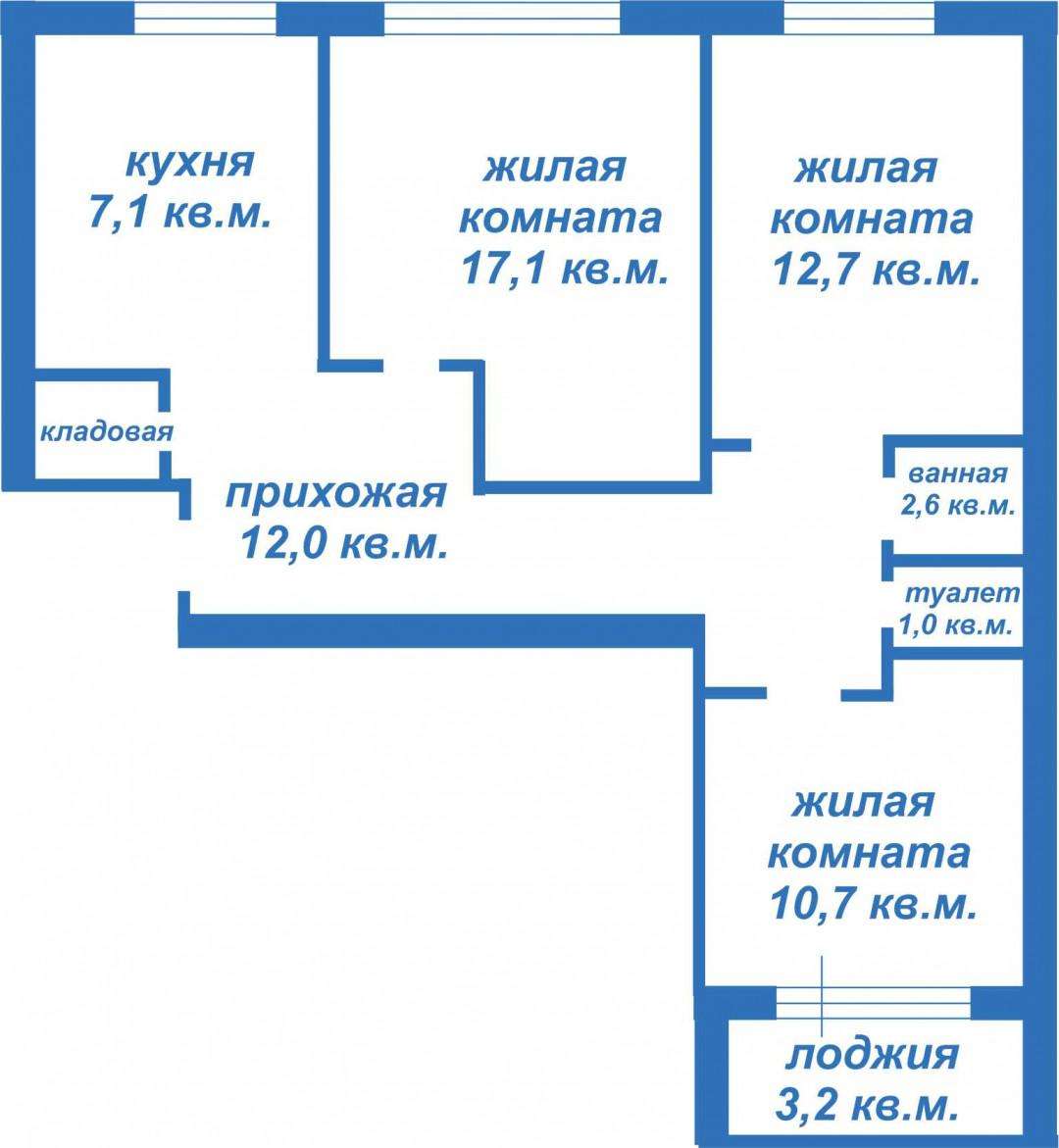 3-комнатная 64 м2 в ЖК undefined корпус null этаж 1