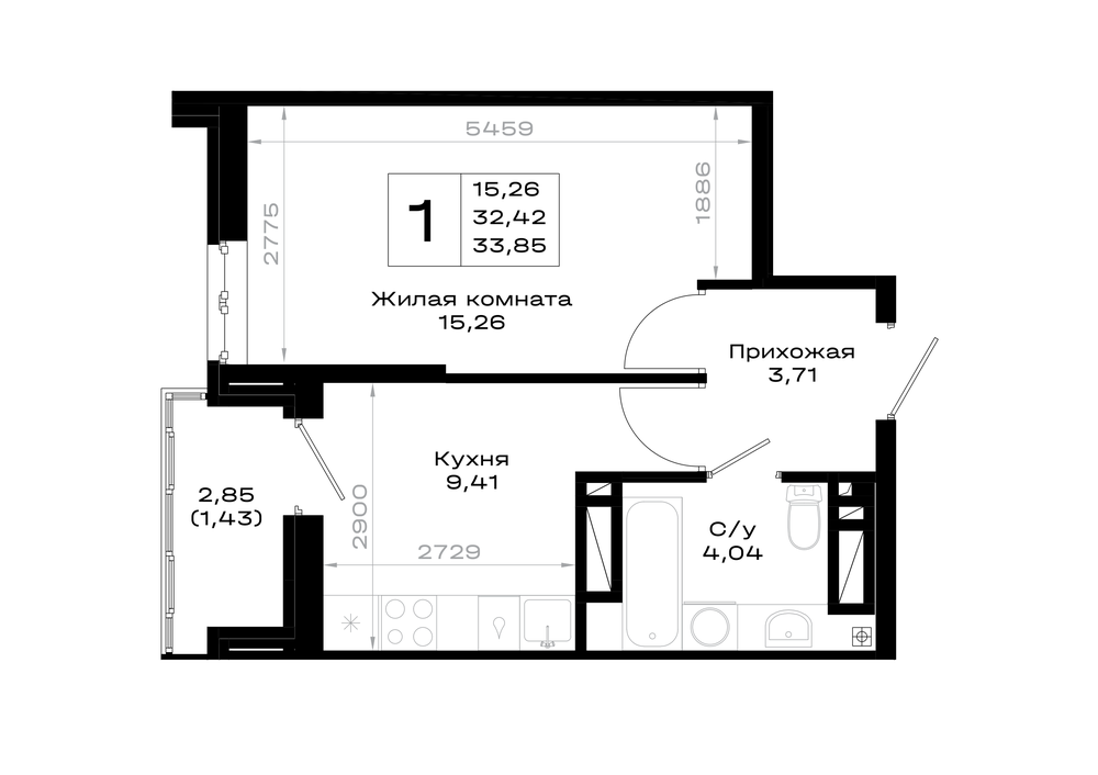 1-комнатная 33 м2 в ЖК Октябрь парк корпус null этаж 13